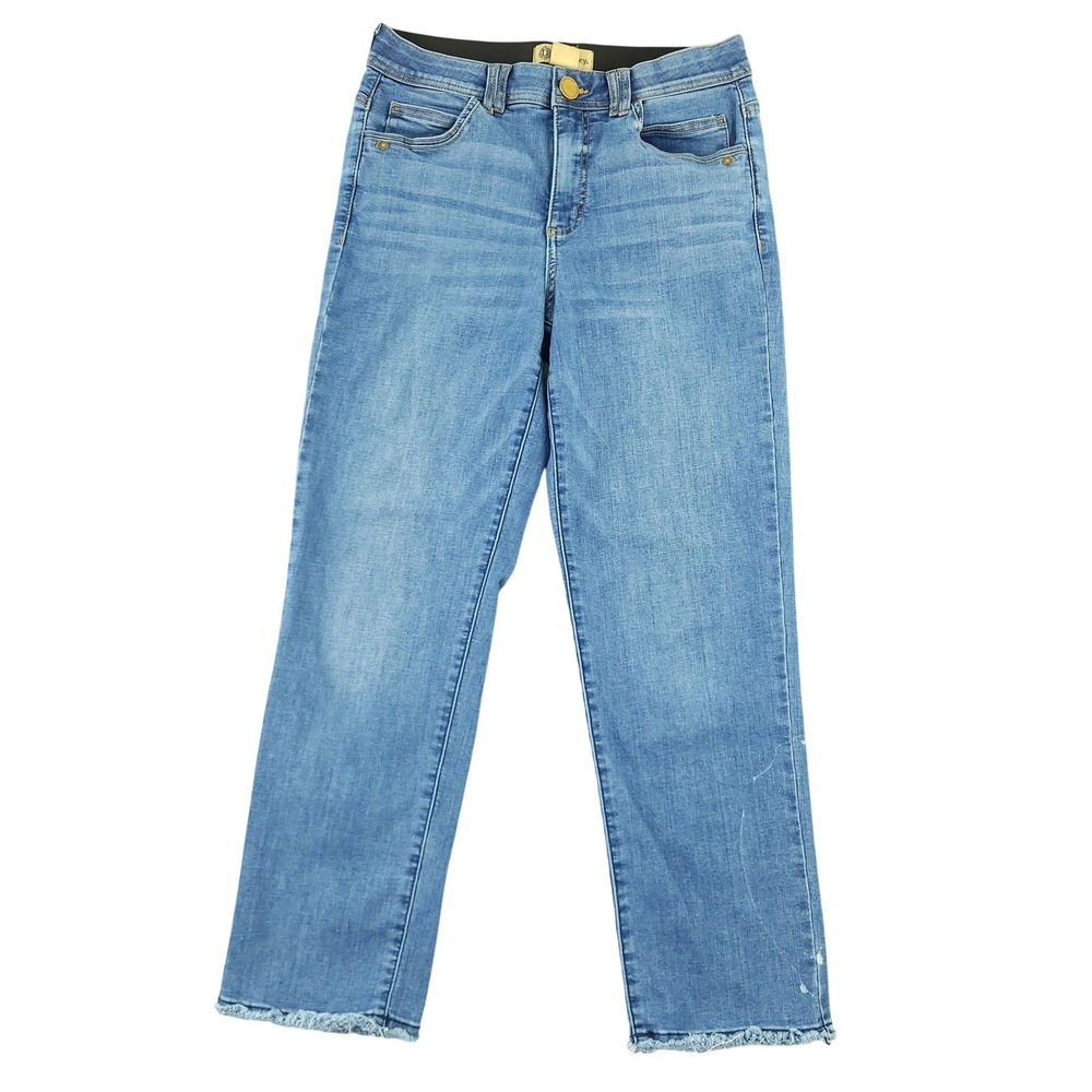 Democracy Jeans Womens 8 Blue Med Wash Ab Technology Straight Raw Hem Stretch